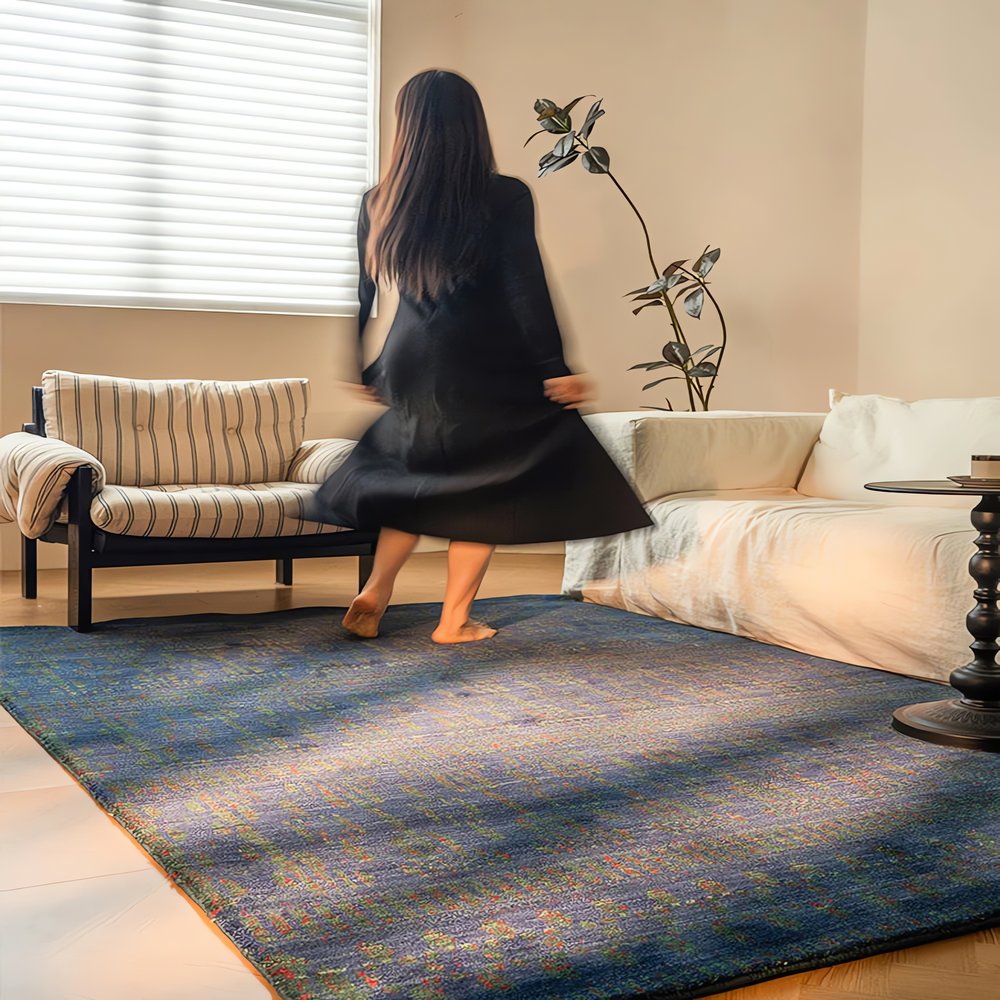 Tapis Vintage Bleu Foncé Danse Mouvement