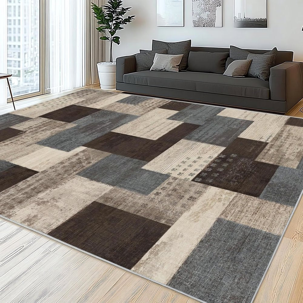Tapis Vintage En Coton Lexy Motifs Brun Geometrie