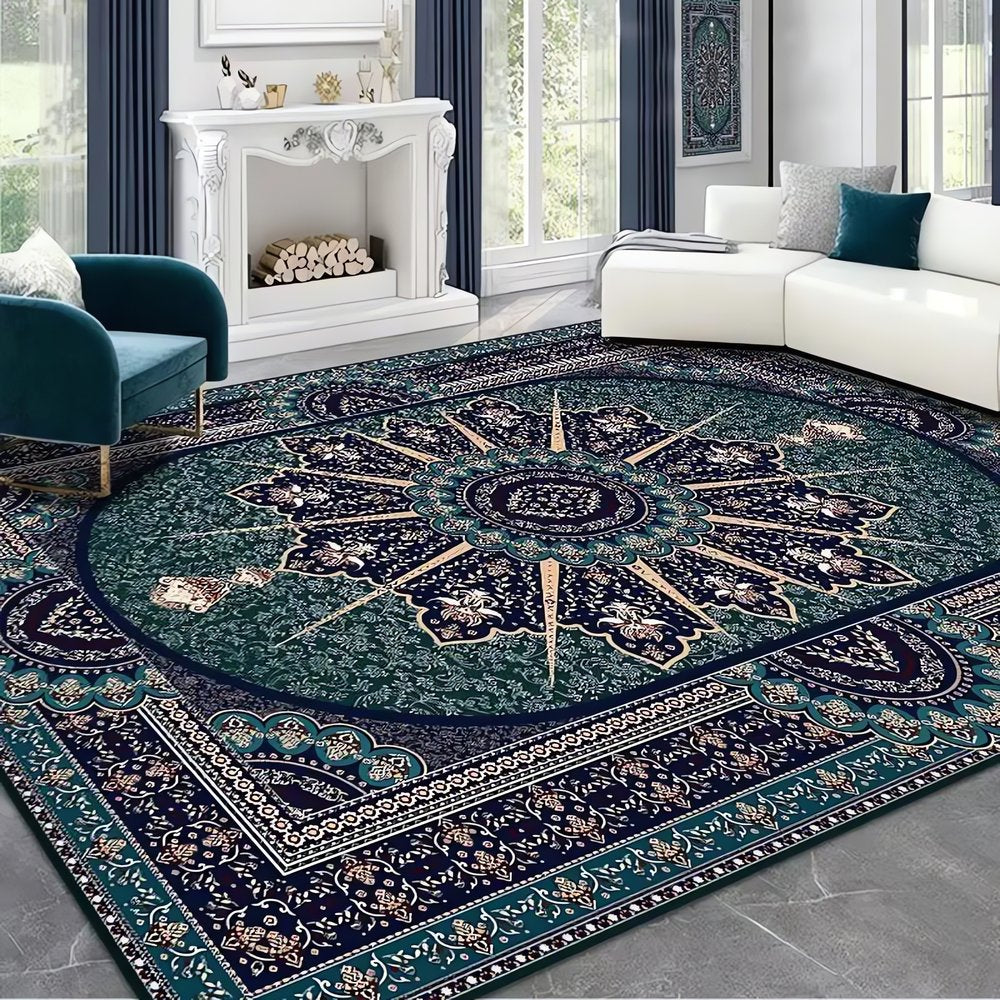 Tapis Vintage Poil Court Bleu<br>