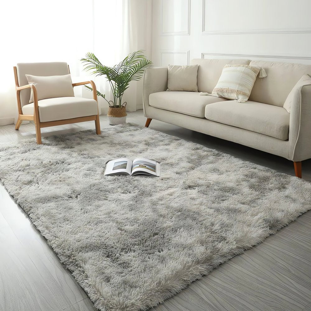 Tapis Vintage Poil Long Gris Argenté