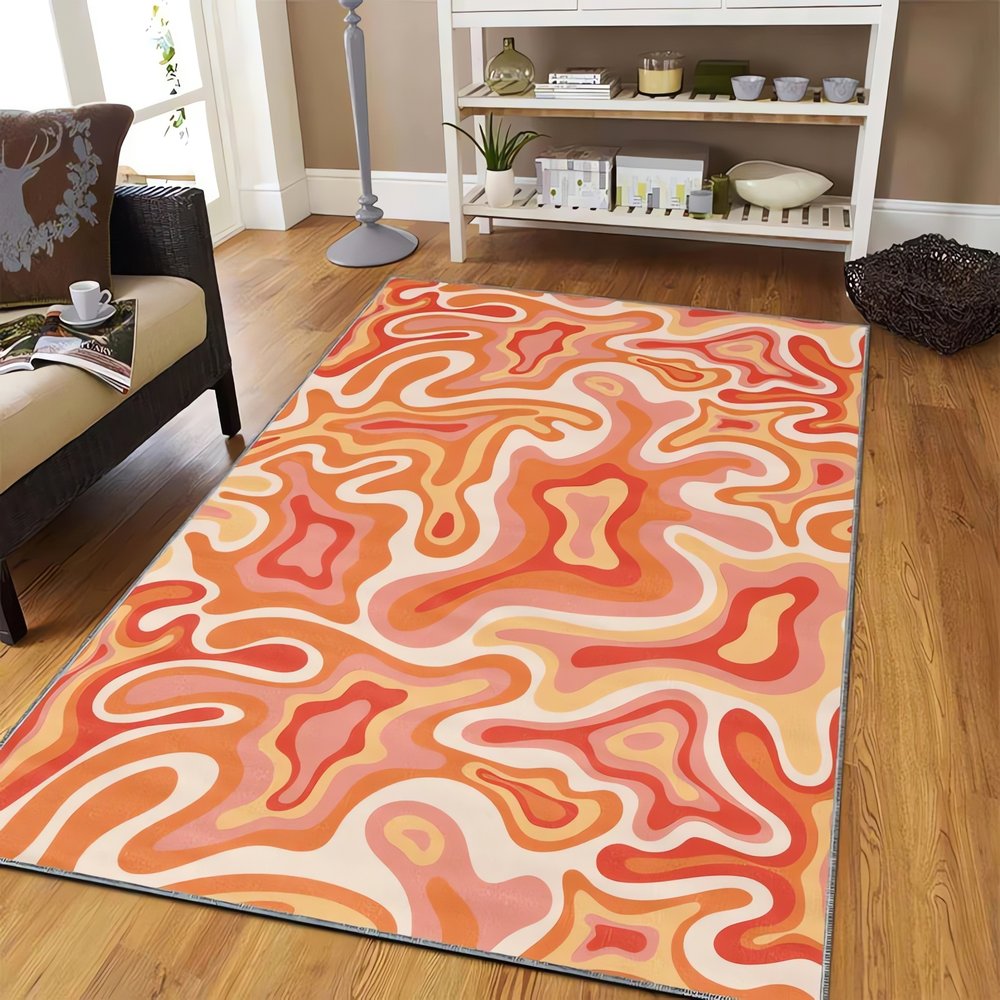 Tapis Vintage Rose Et Orange Abstrait Motif