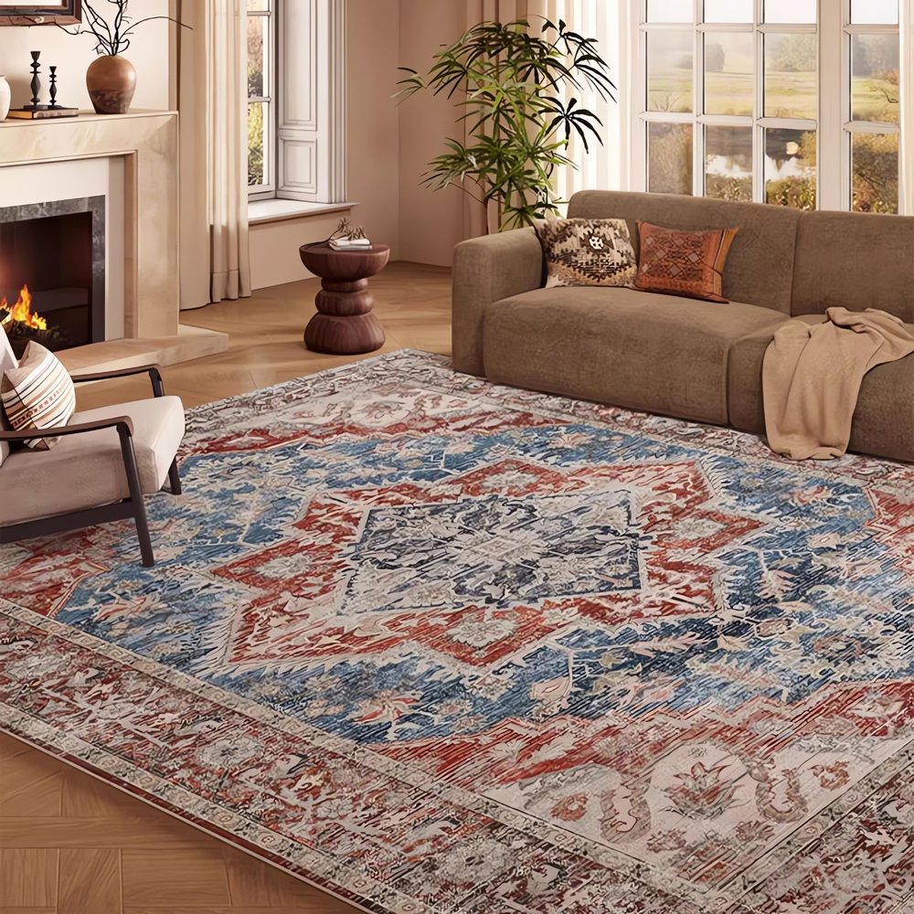 Tapis Vintage Rouge Et Bleu