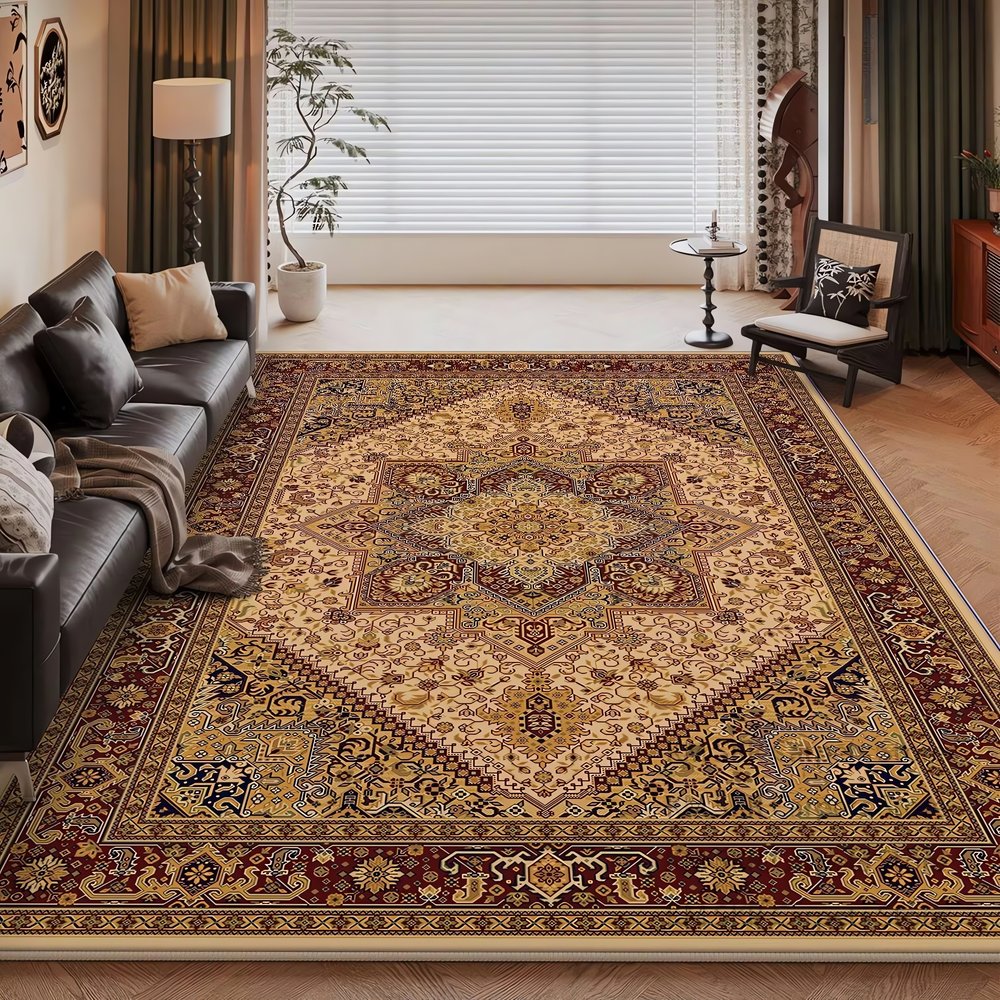 Tapis Vintage Rouge Et Marron Arabesques Classiques