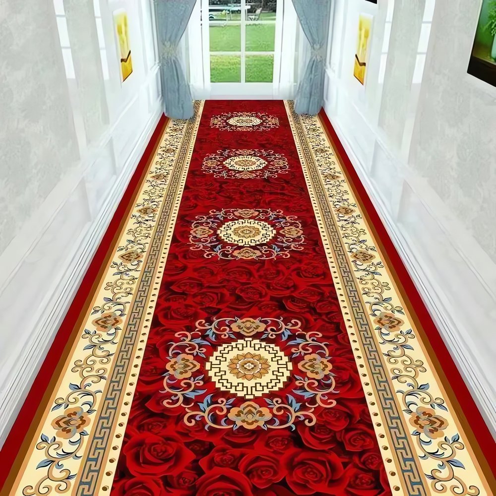 Tapis Vintage Rouge Pour Couloir Roses Or