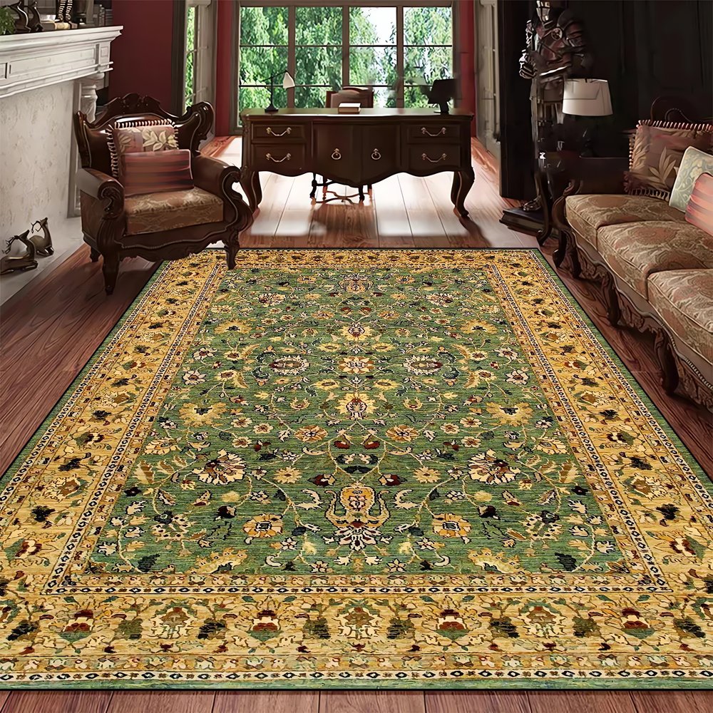 Tapis Vintage Vert Et Beige Motifs Soraya