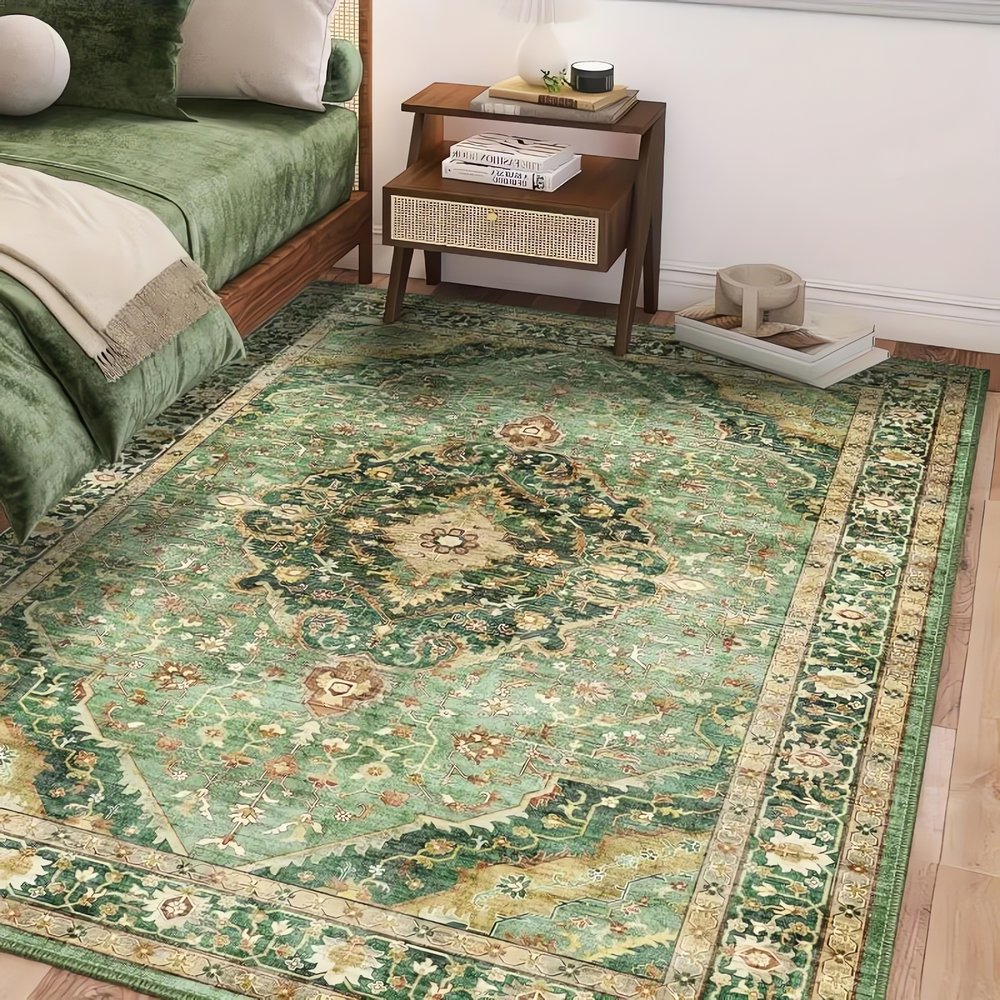 Tapis Vintage Vert Pâle Décoratif Oriental