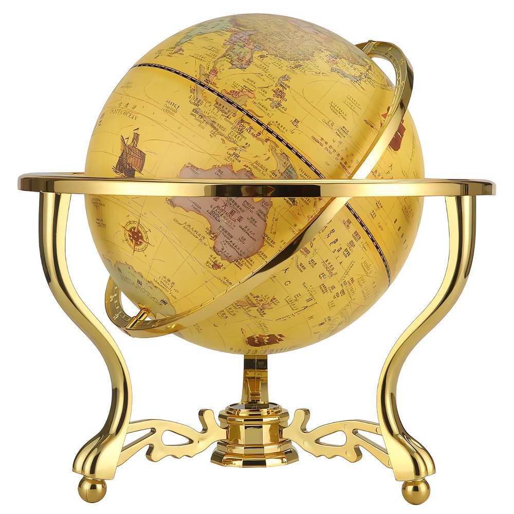 Ancien Globe Terrestre Vintage Doré