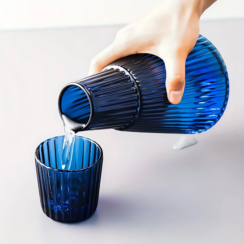 Carafe Vintage Année 70 Bleue Versant Eau