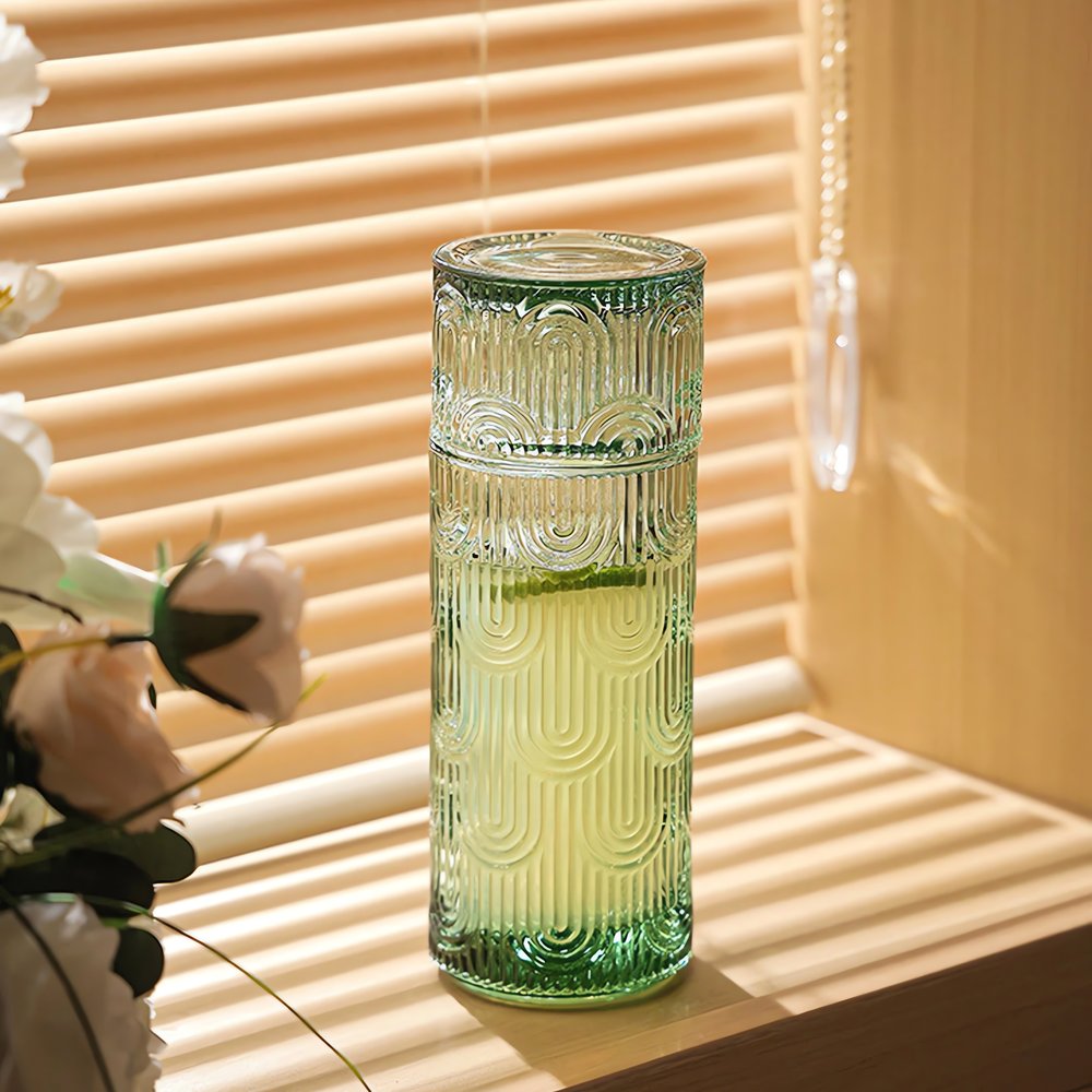 Carafe Vintage En Verre Verte Translucide Geometrique