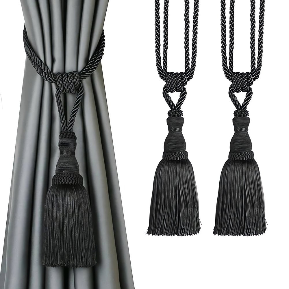 Embrasse De Rideaux Vintage Torsadée Noir Tassel