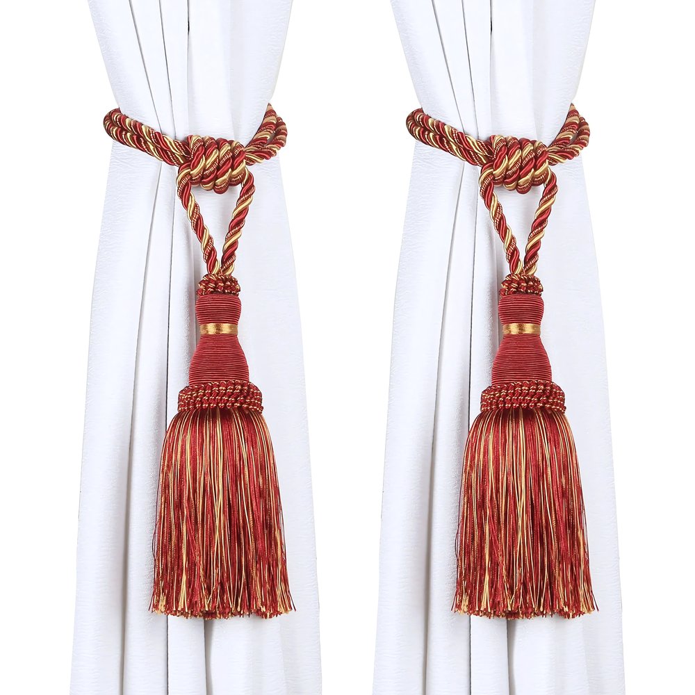 Embrasse De Rideaux Vintage Torsadée RougeOr Tassel