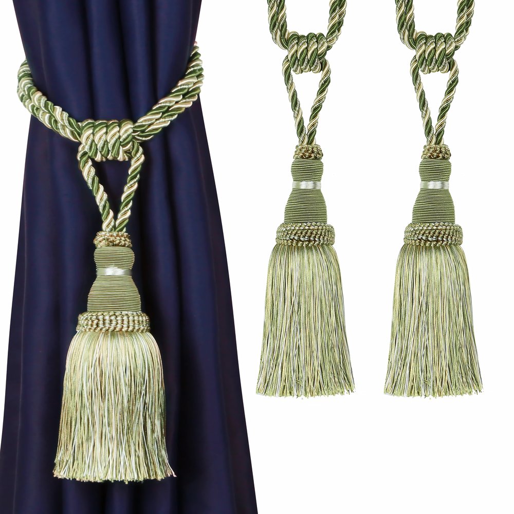 Embrasse De Rideaux Vintage Torsadée Vert Tassel