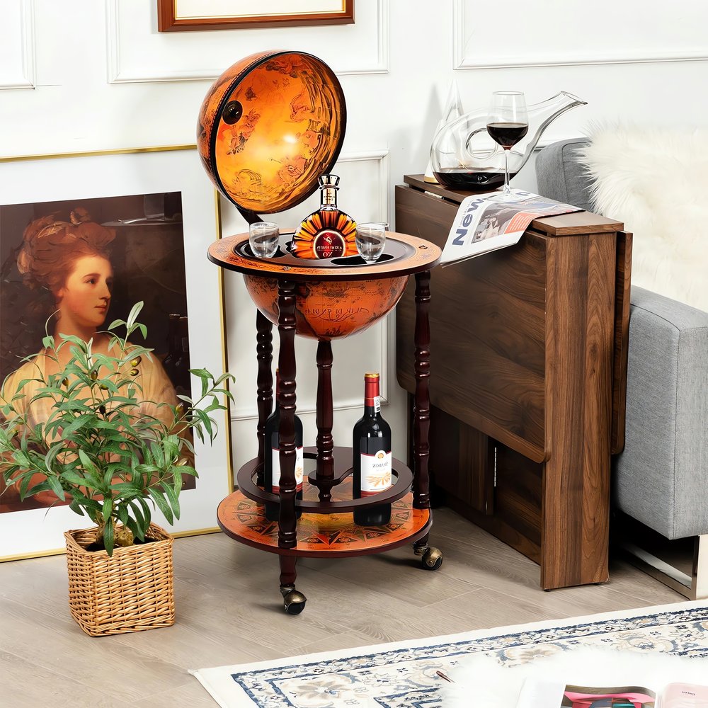 Globe Terrestre Bar Vintage Tablette Bois