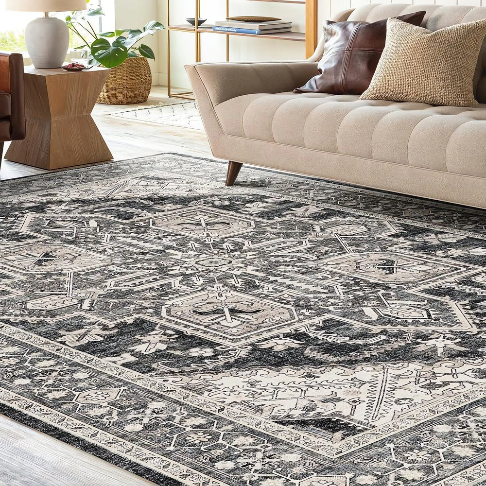 Grand Tapis Vintage Gris Ornement