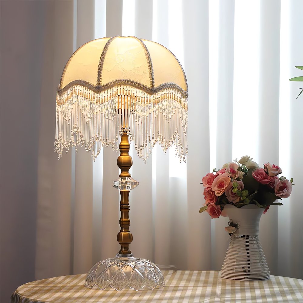 Lampe Vintage À Frange Élégante Ivoire