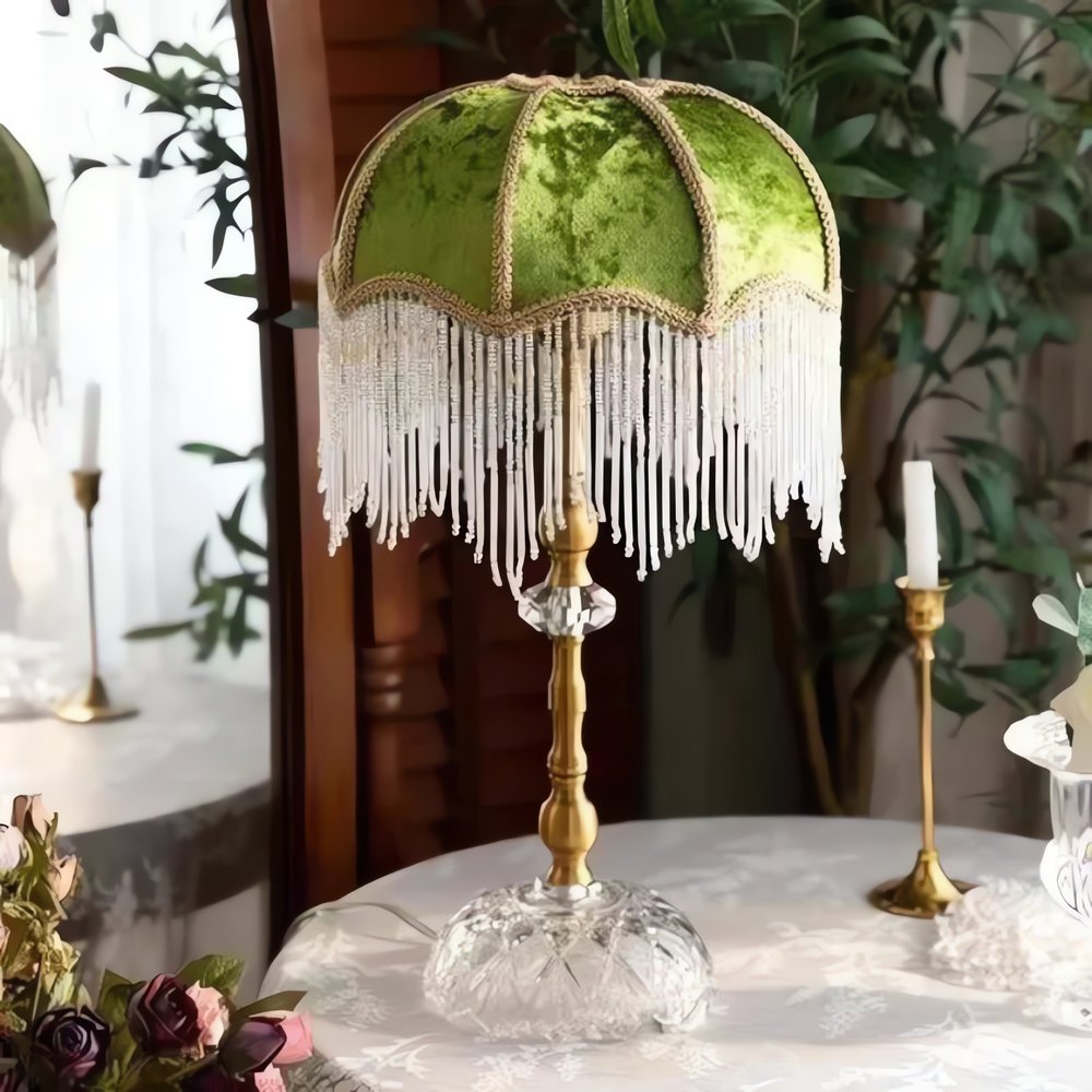 Lampe Vintage À Frange Velours Vert