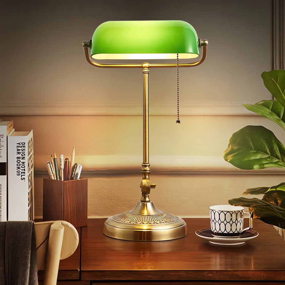 Lampe Vintage De Bureau Laiton Verre
