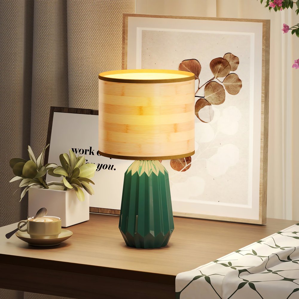Lampe Vintage Déco Émeraude Bois