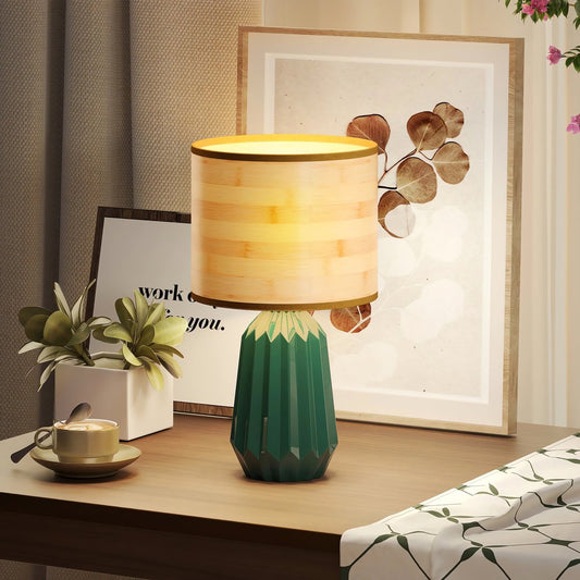 Lampe Vintage Déco Émeraude Bois