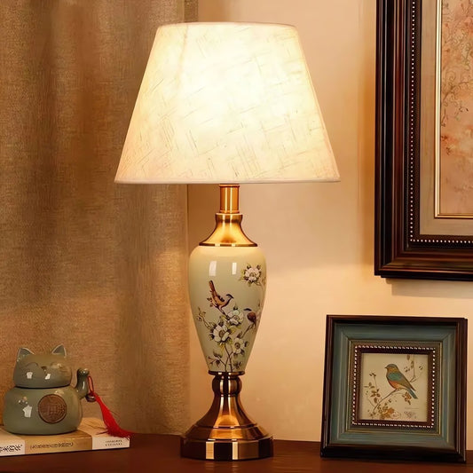 Lampe Vintage En Céramique Oiseaux Blanche