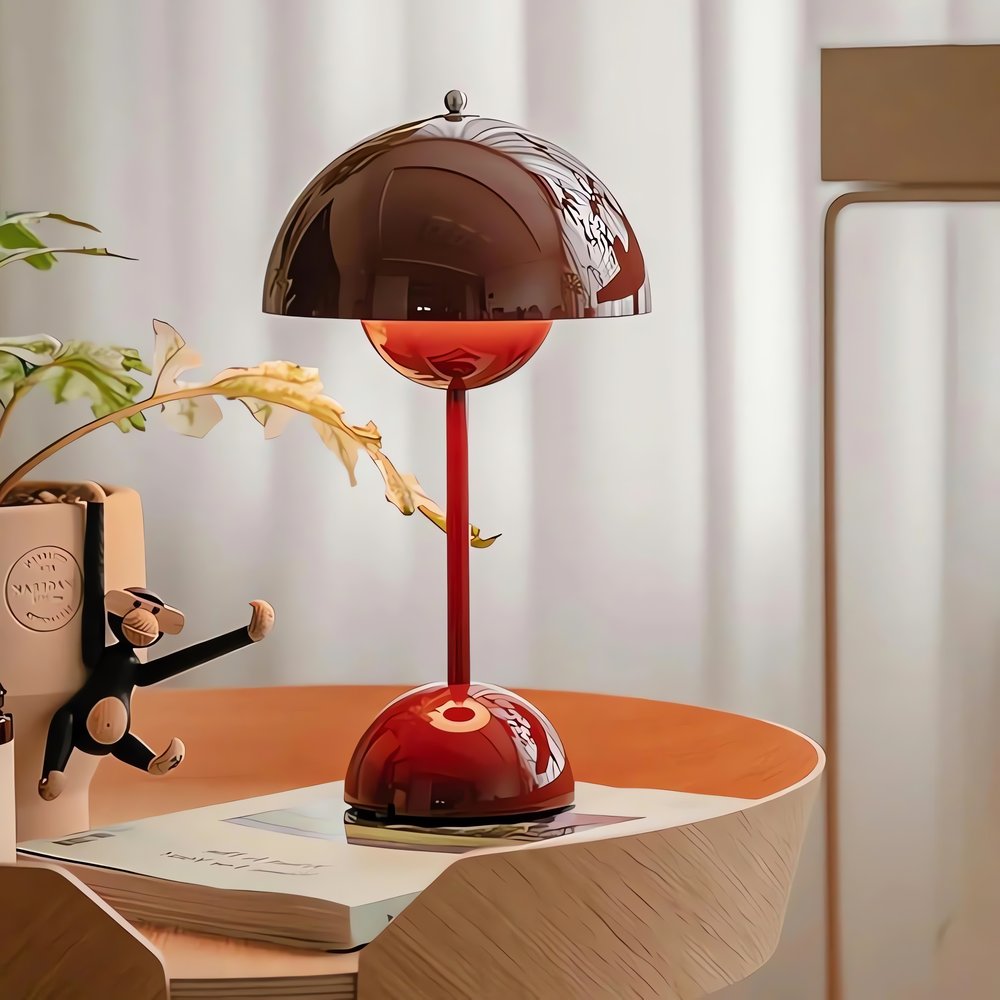 Lampe Vintage En Forme De Champignon Rouge Brillante
