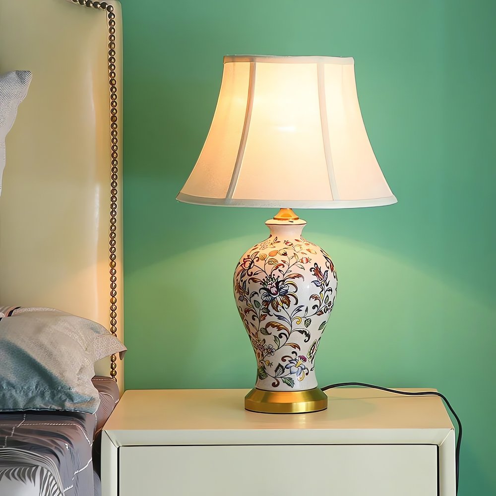 Lampe Vintage En Porcelaine Motive Floral