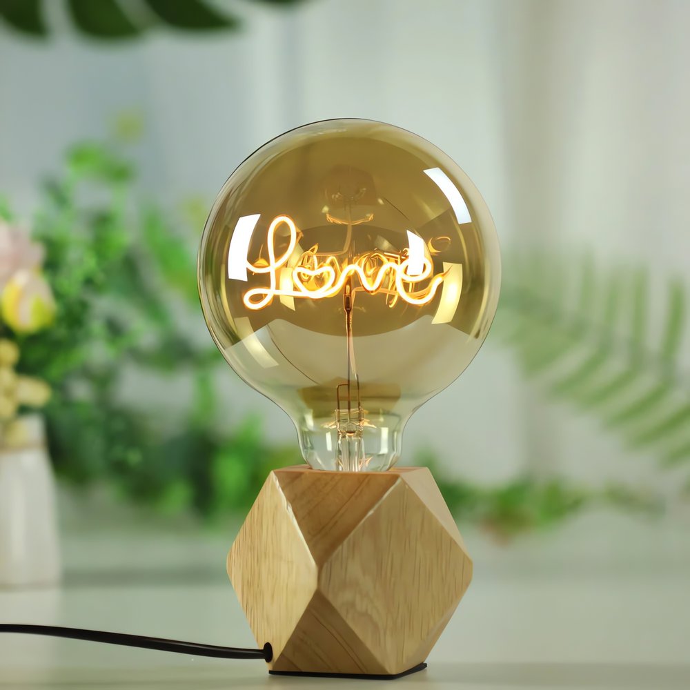 Lampe Vintage Love Bois Géométrique