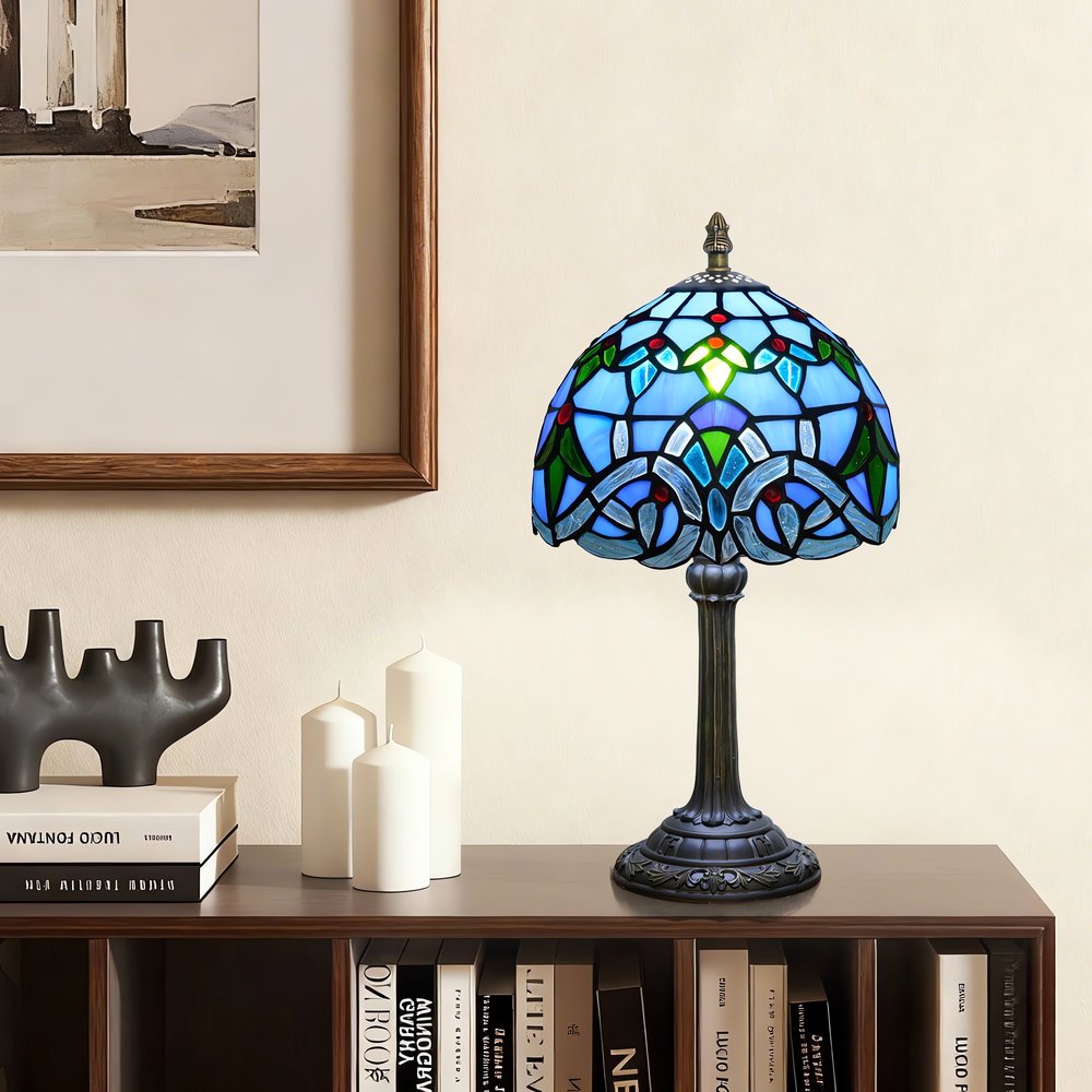 Lampe Vintage Vitrail Bleue Artisanale