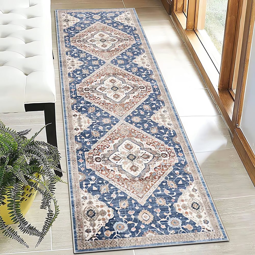 Long Tapis Vintage Bleu Classique
