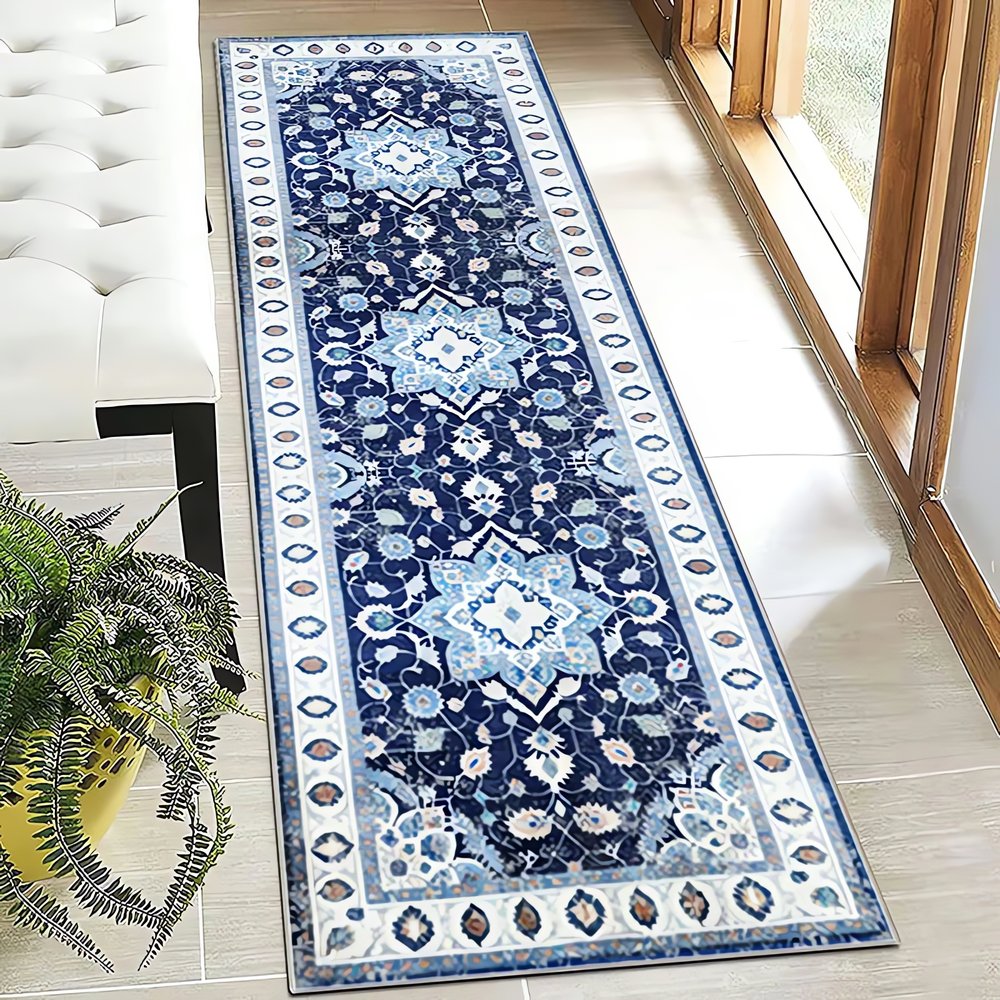 Long Tapis Vintage Bleu Oriental