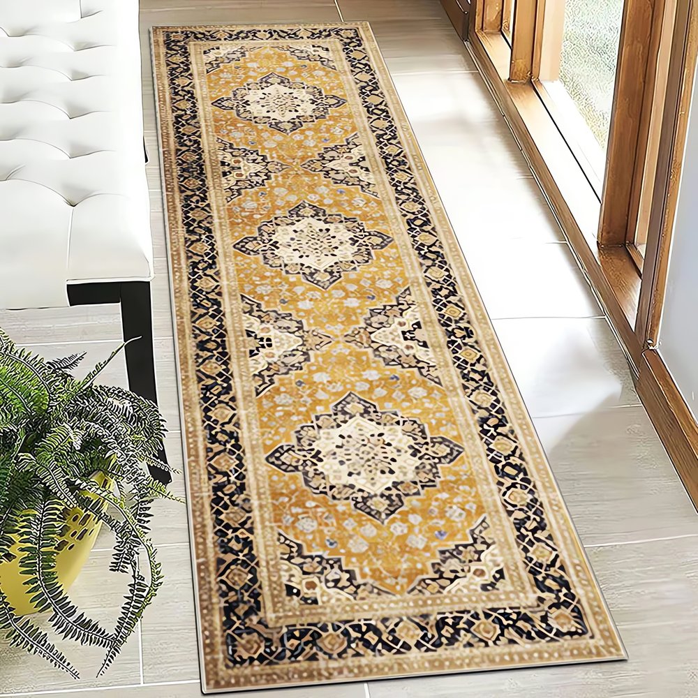 Long Tapis Vintage Floral Jaune