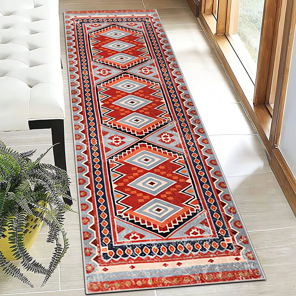 Long Tapis Vintage Rouge Traditionnel