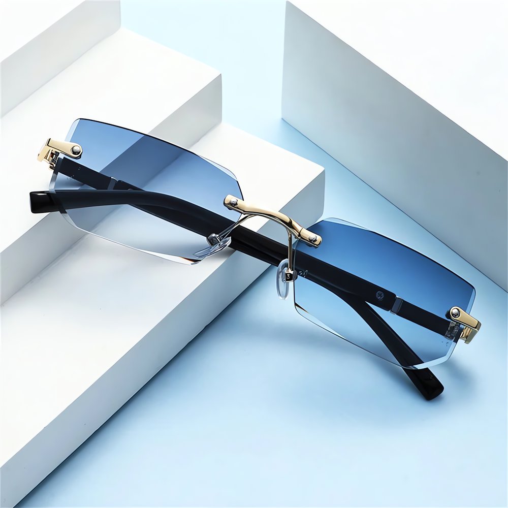 Lunettes Vintage Sans Monture Bleues