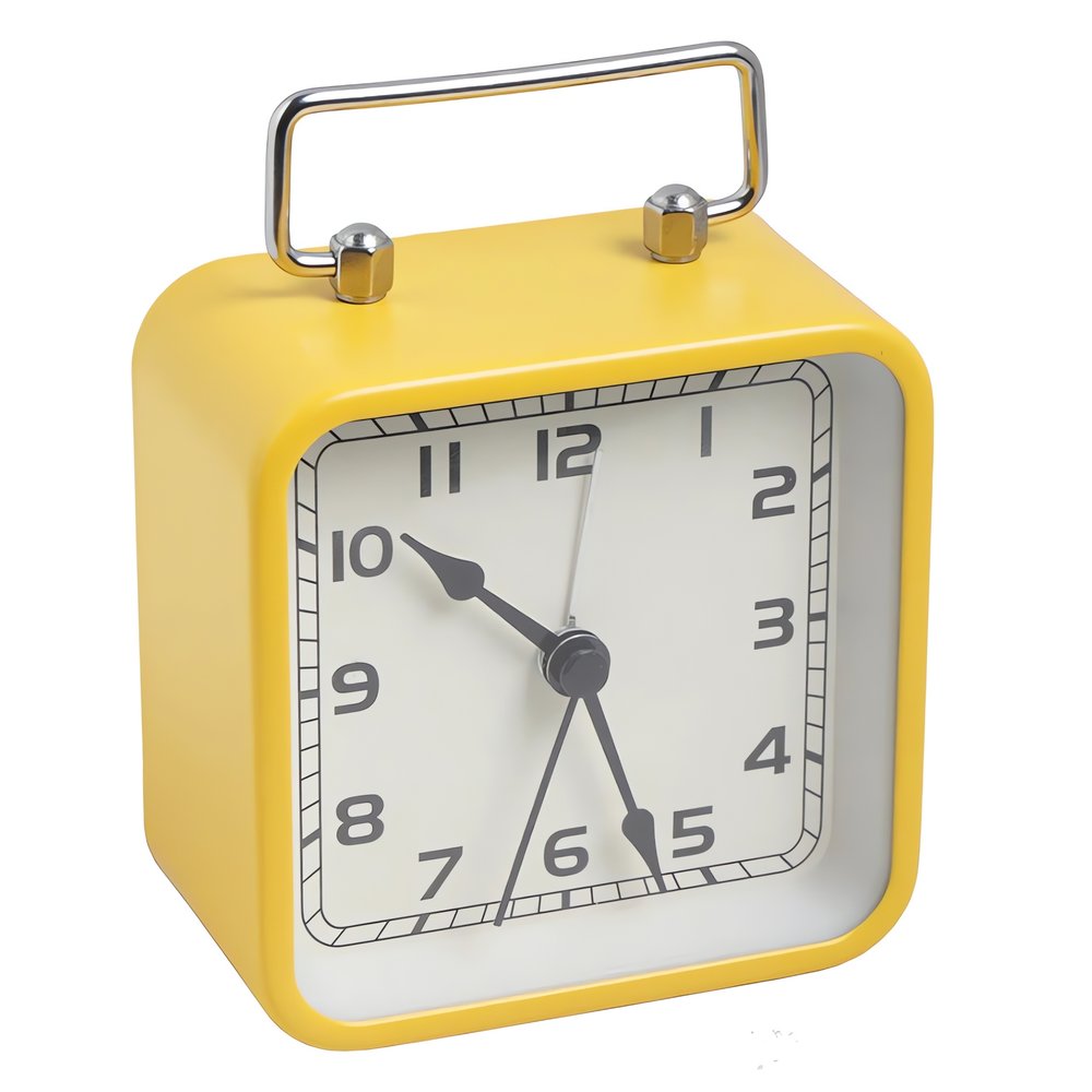 Réveil Vintage Carré Jaune Rétro