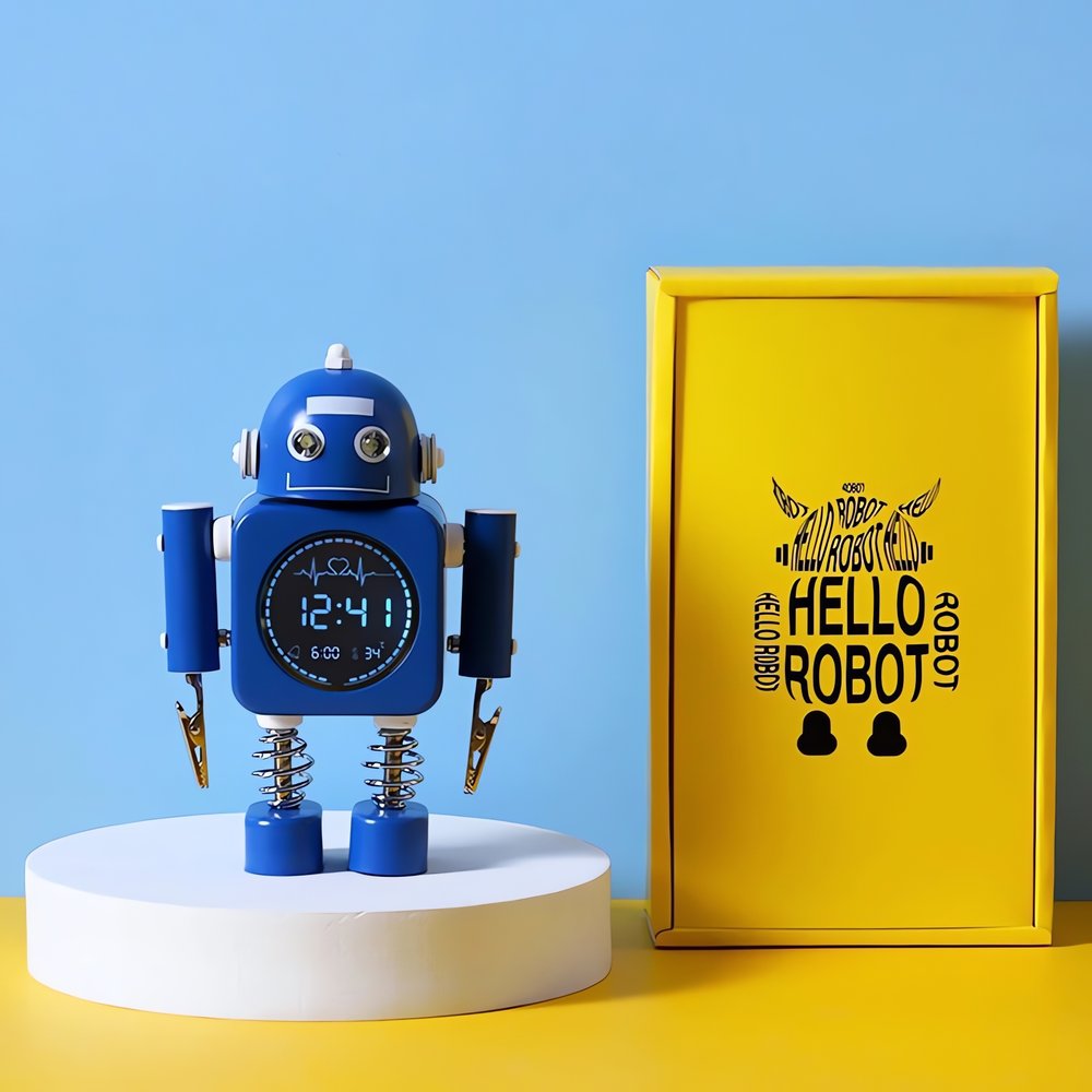 Réveil Vintage Connecté Pour Enfant Robot Bleu