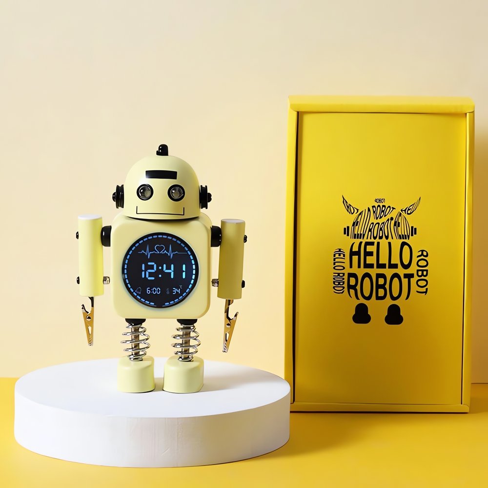 Réveil Vintage Connecté Pour Enfant Robot Jaune