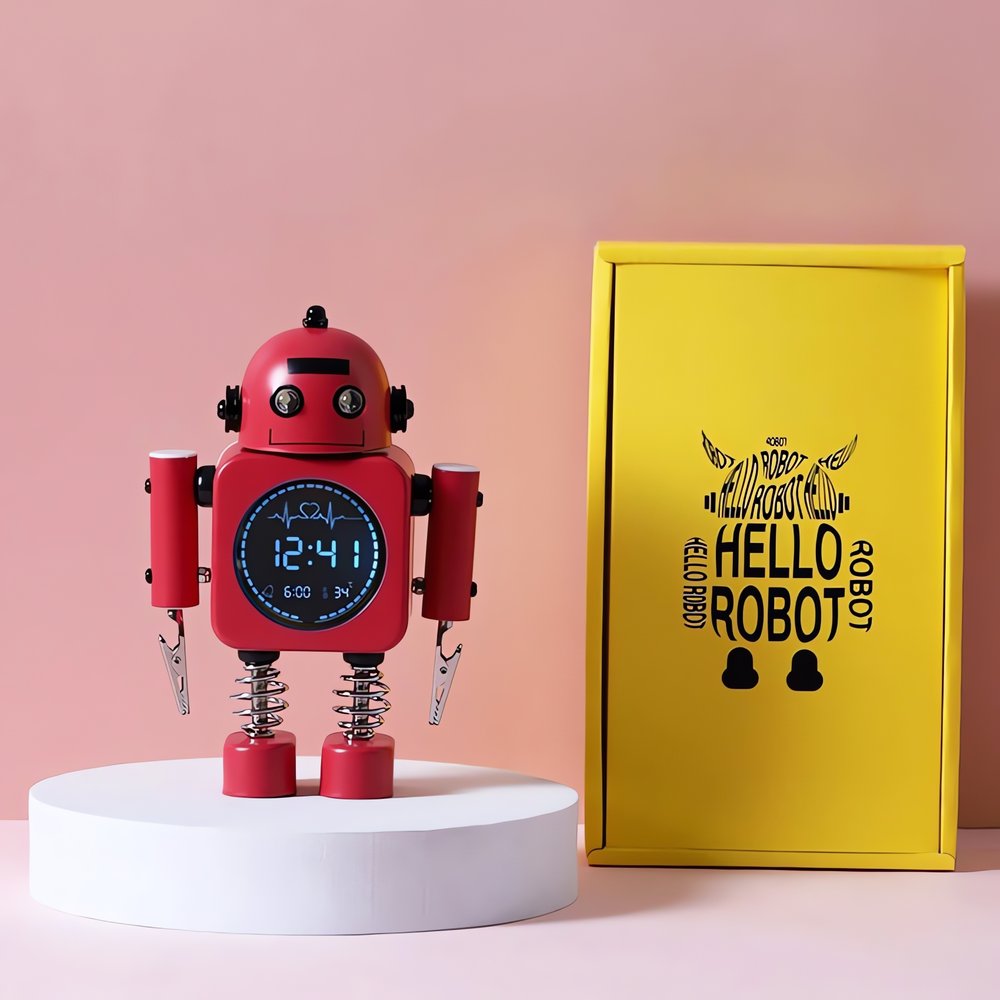 Réveil Vintage Connecté Pour Enfant Robot Rouge