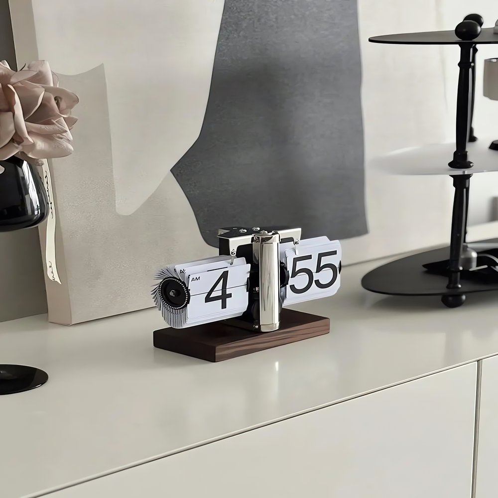 Réveil Vintage Flip Bois Moderne
