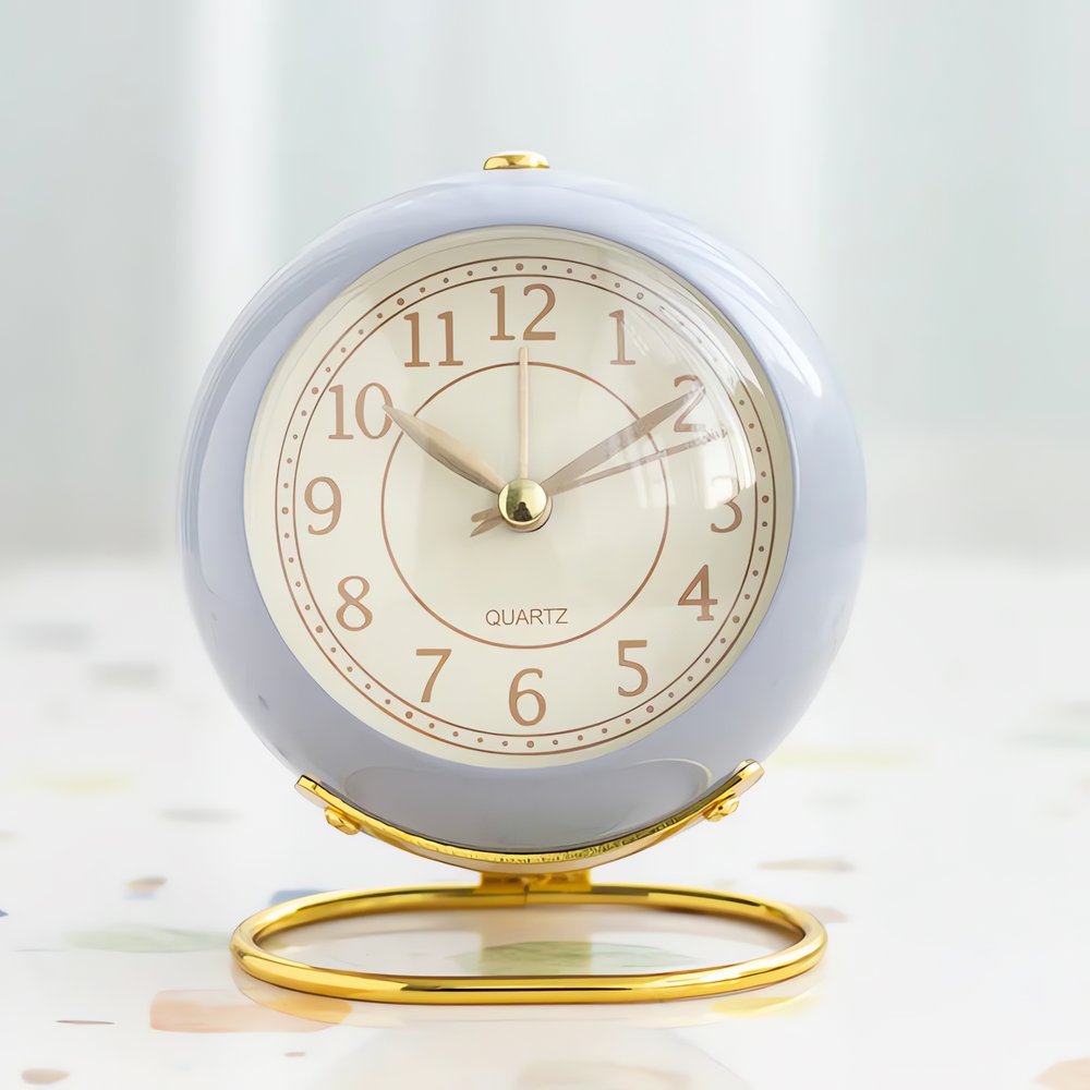 Réveil Vintage Rond Bleu Doré