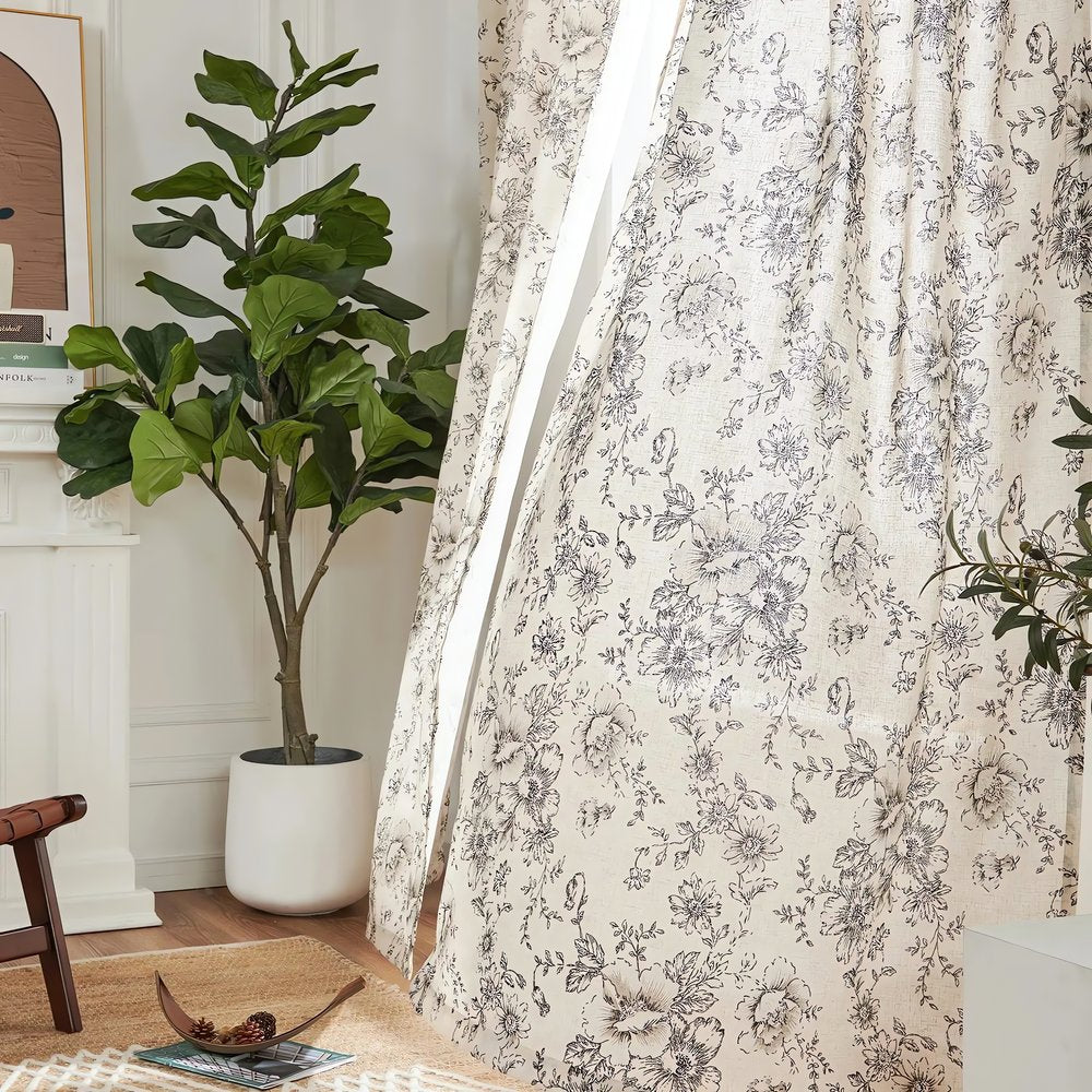 Rideaux Floral Vintage Noir Élégant