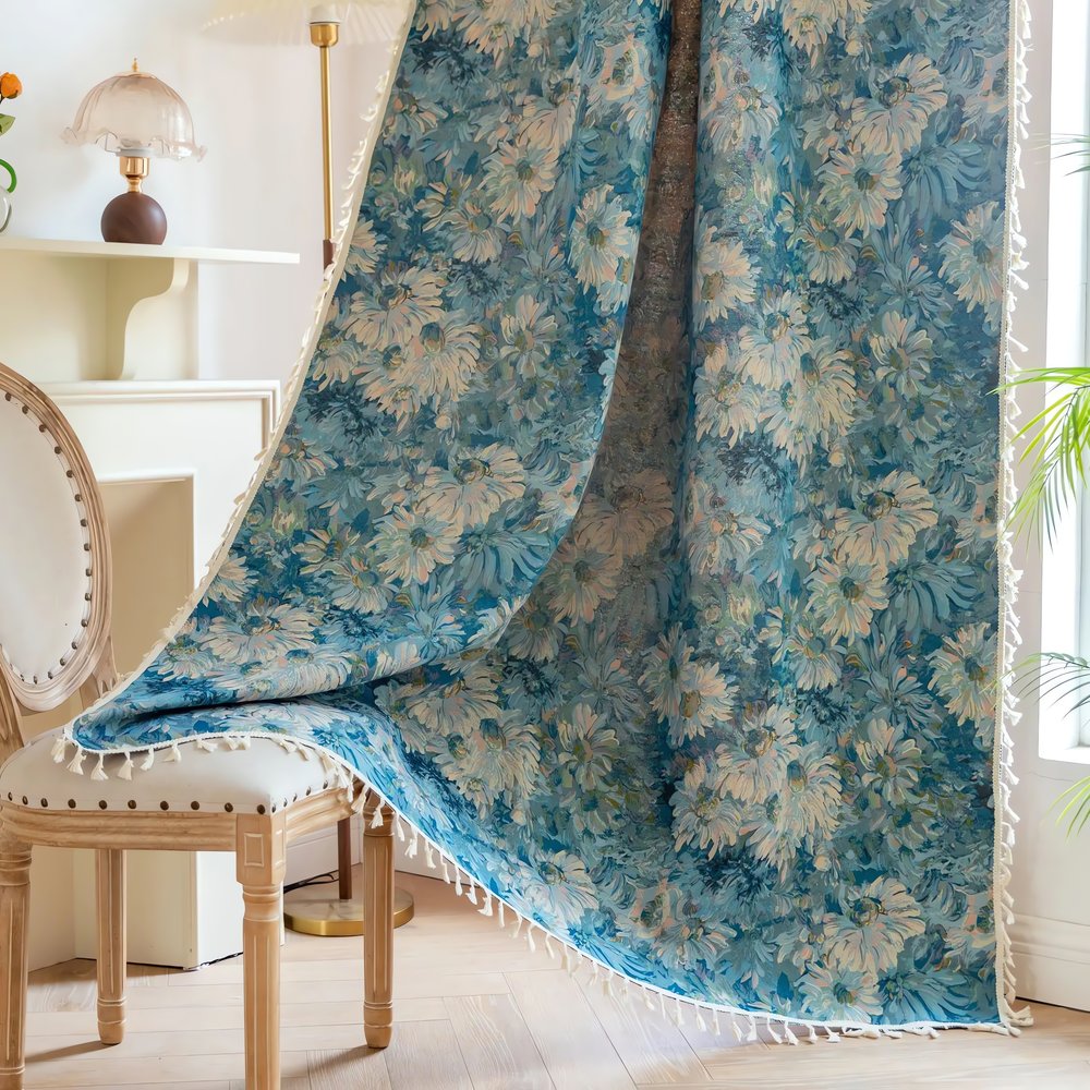 Rideaux Vintage Année 40 Fleurs Bleues