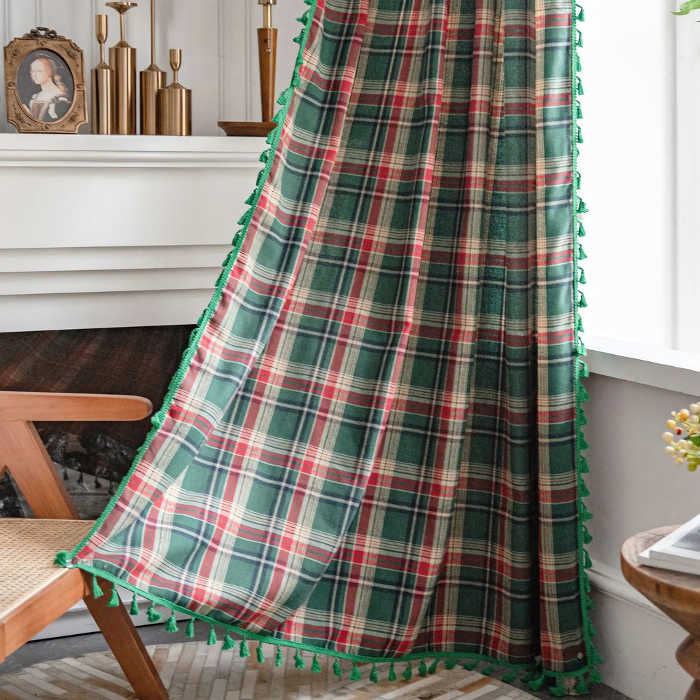 Rideaux Vintage Année 50 Franges Festive Vert