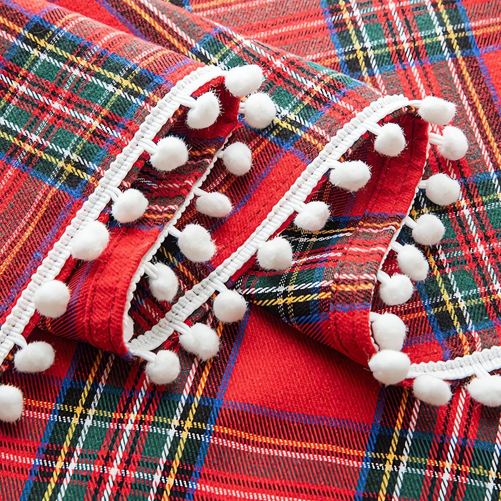 Rideaux Vintage Année 50 Pompons Blanche Tartan
