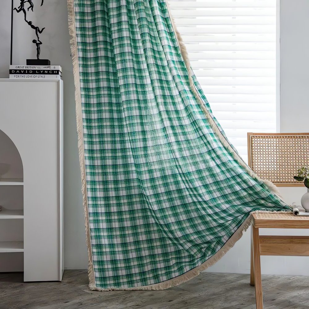 Rideaux Vintage Carreau Vert Blanche
