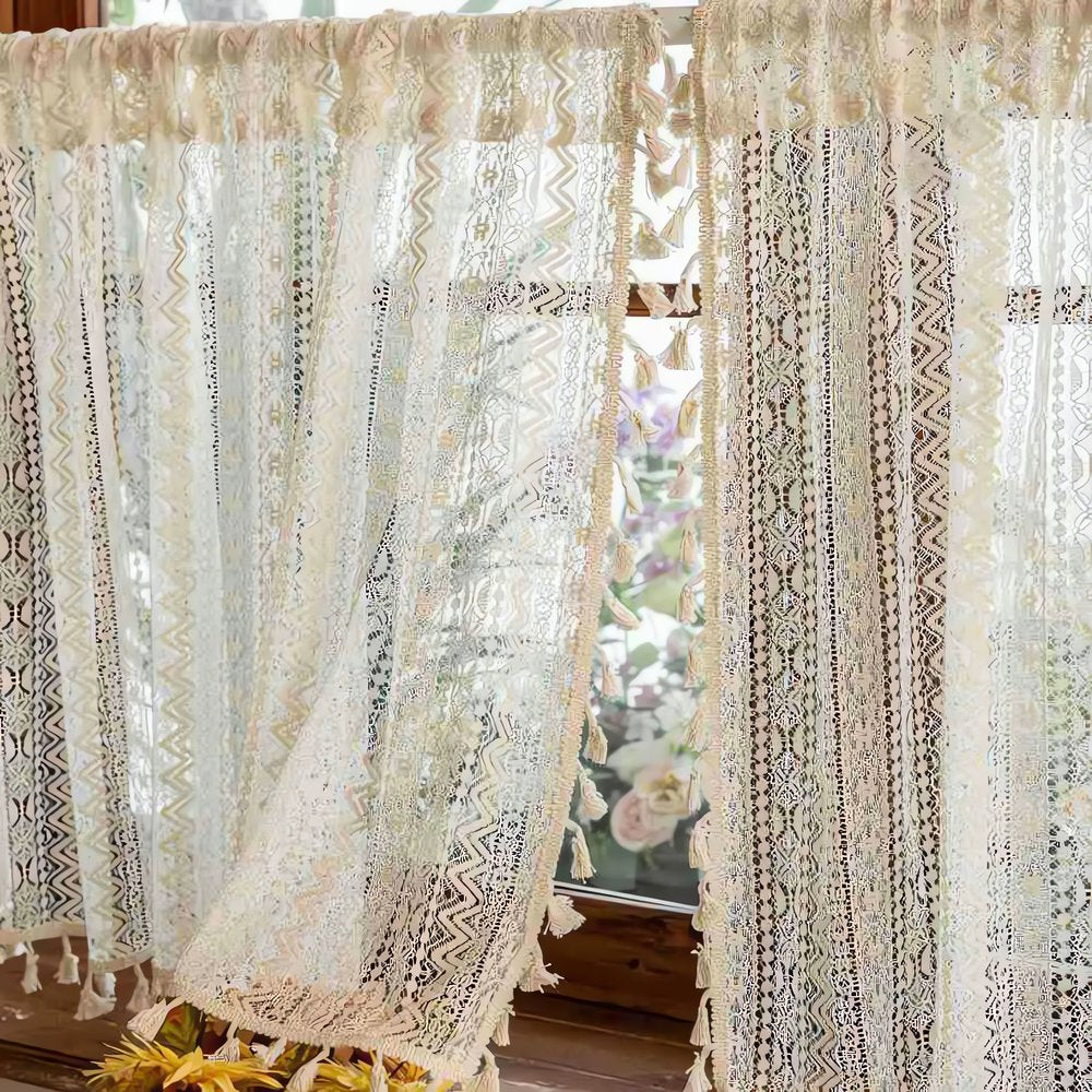 Rideaux Vintage Court Dentelle Ivoire