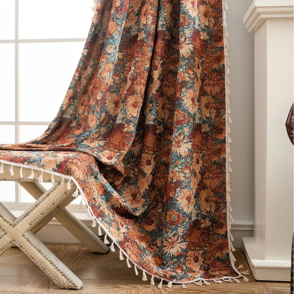 Rideaux Vintage De Salon Fleurs Orange