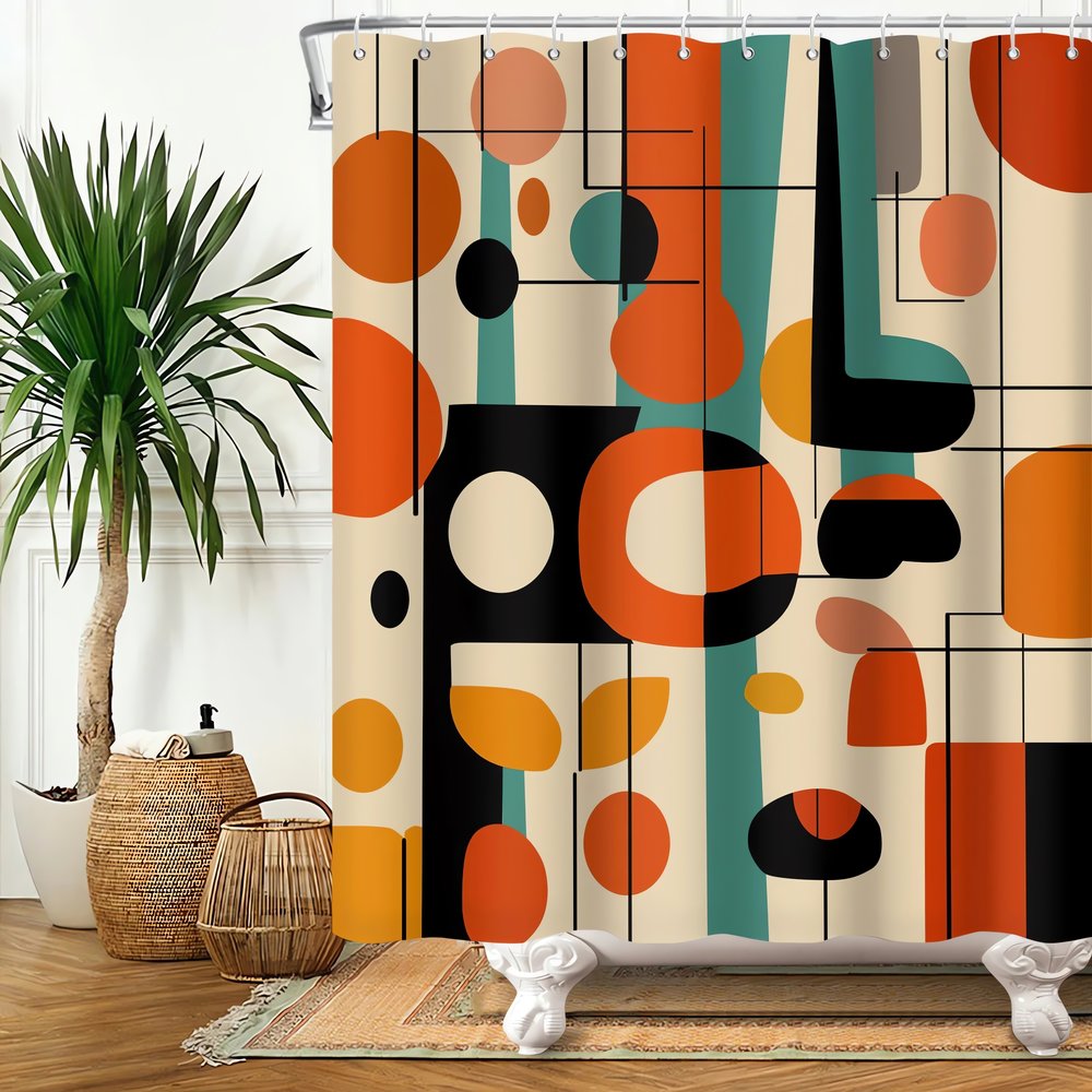 Rideaux Vintage En Plastique Géométrique Orange