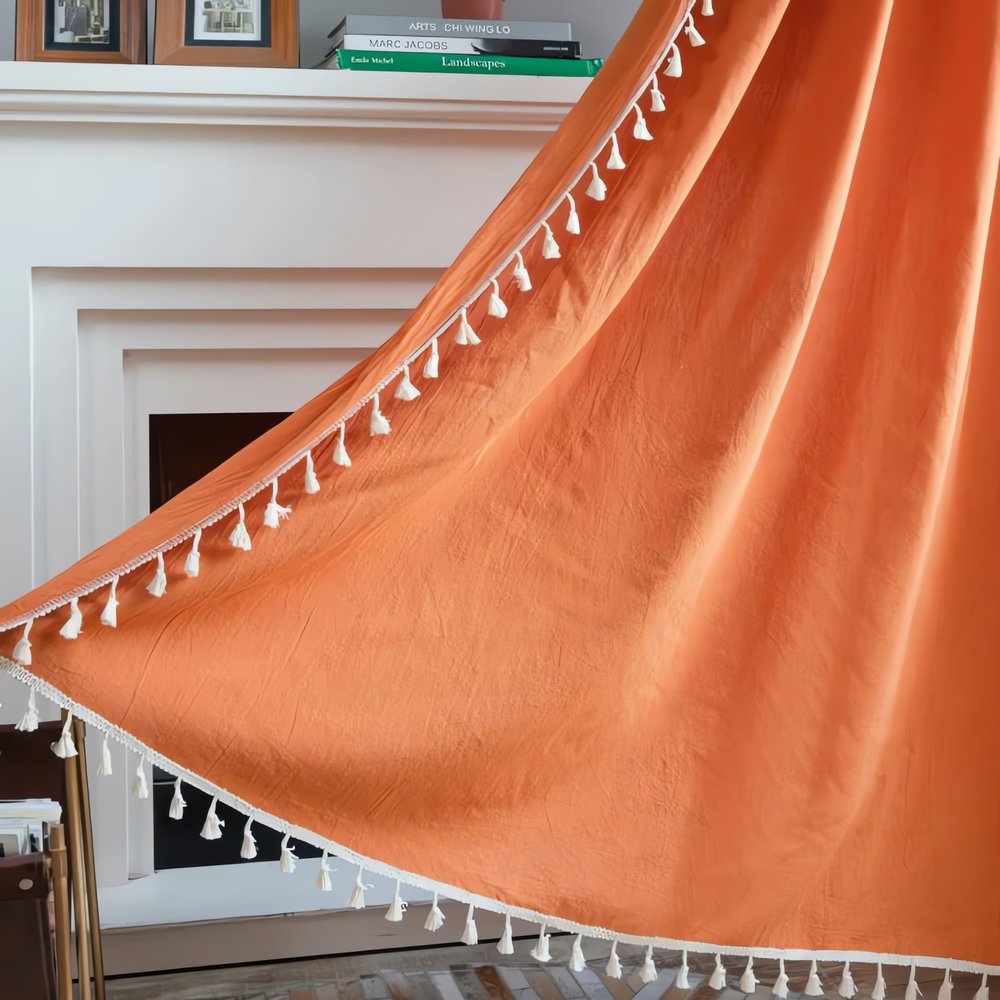 Rideaux Vintage Orange Pompons