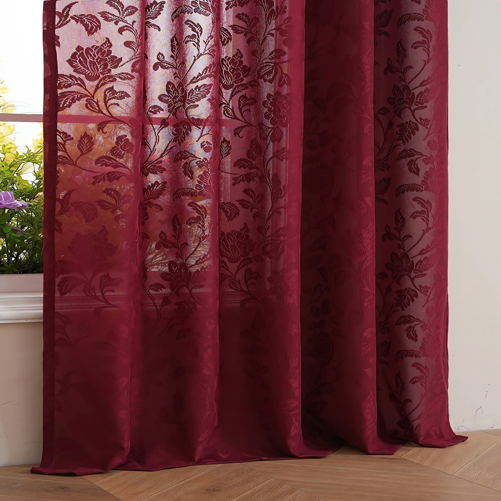Rideaux Vintage Rouge Feuillage
