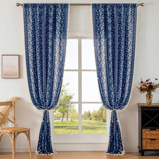 Rideaux Vintage Scandinave Bleu Intense